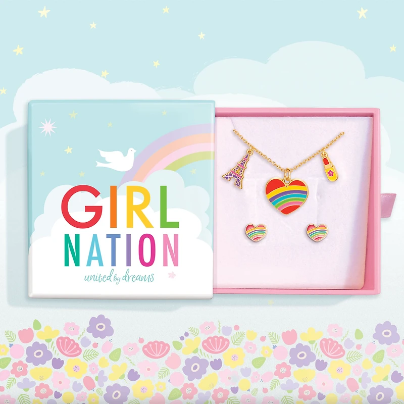 Charming Whimsy Necklace and Earring Gift Set - Rainbow Heart