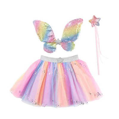 Rainbow Sequins Skirt, Wings and Wand 5-6y