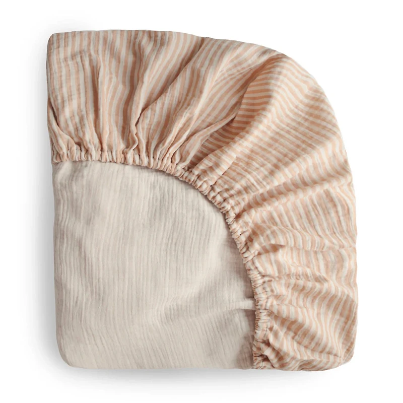 Crib Fitted Sheet Muslin - Natural Stripe