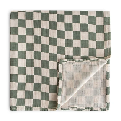 Muslin Swaddle Blanket - Olive Check