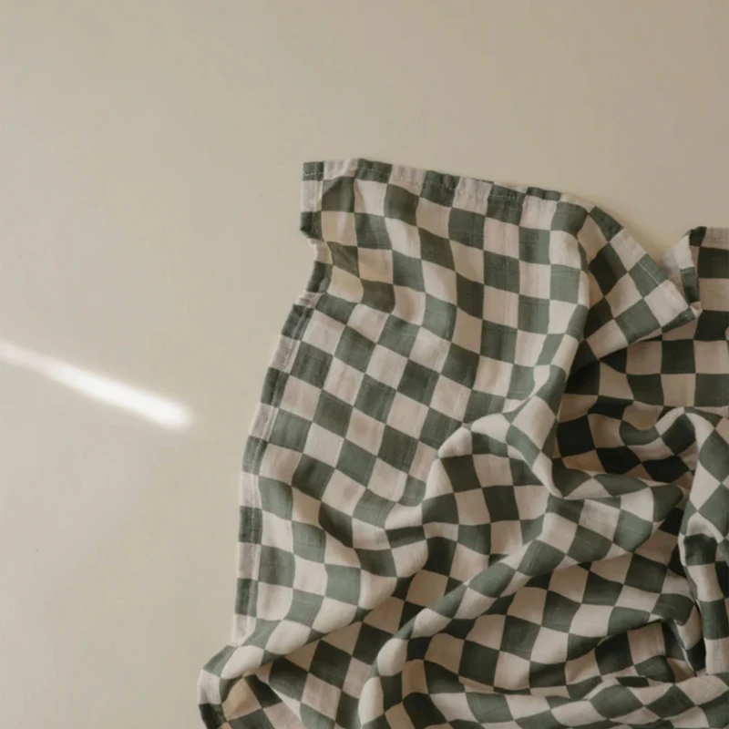 Muslin Swaddle Blanket - Olive Check