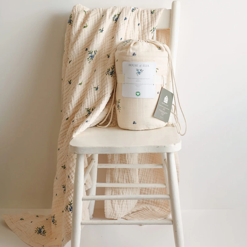 Couverture Mousseline 4 Épaisseurs - Bleuet