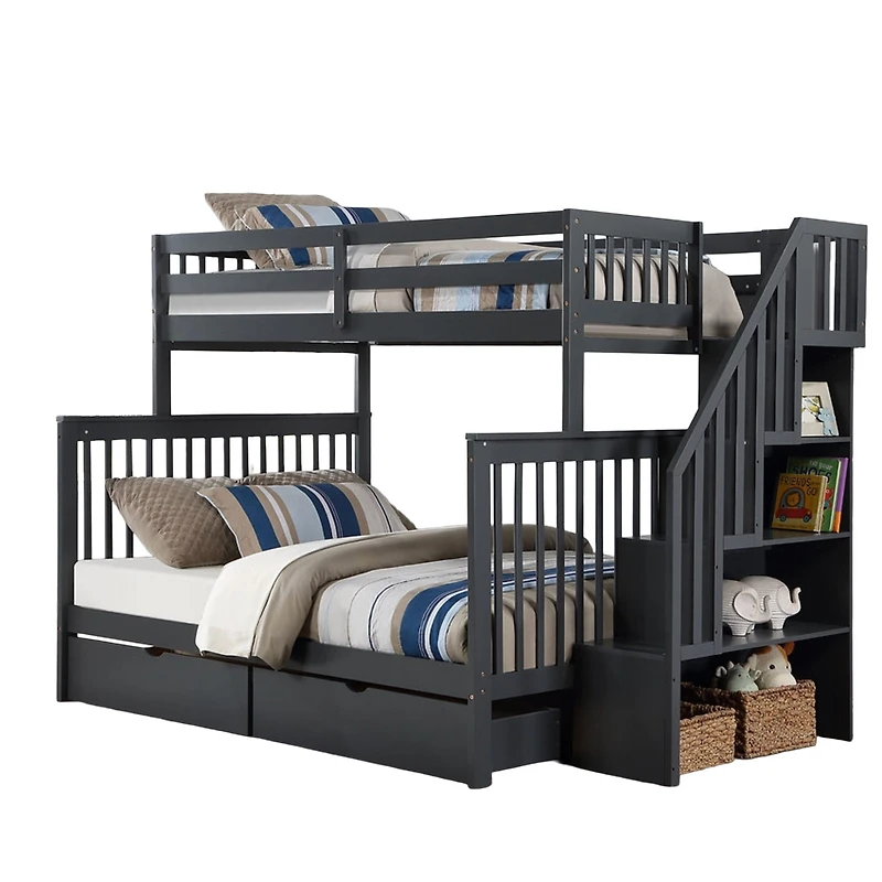 Bunk Bed Single/Double with 2 Drawers - Grey