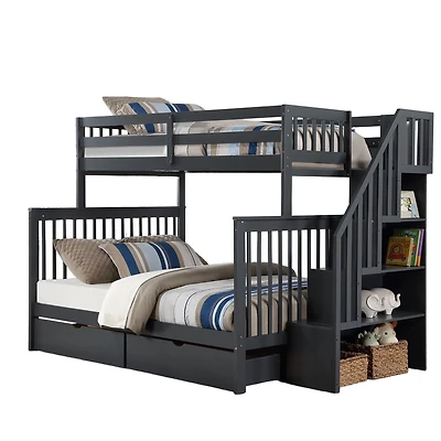 Bunk Bed Single/Double with 2 Drawers - Grey