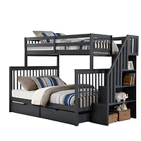 Bunk Bed Single/Double with 2 Drawers - Grey