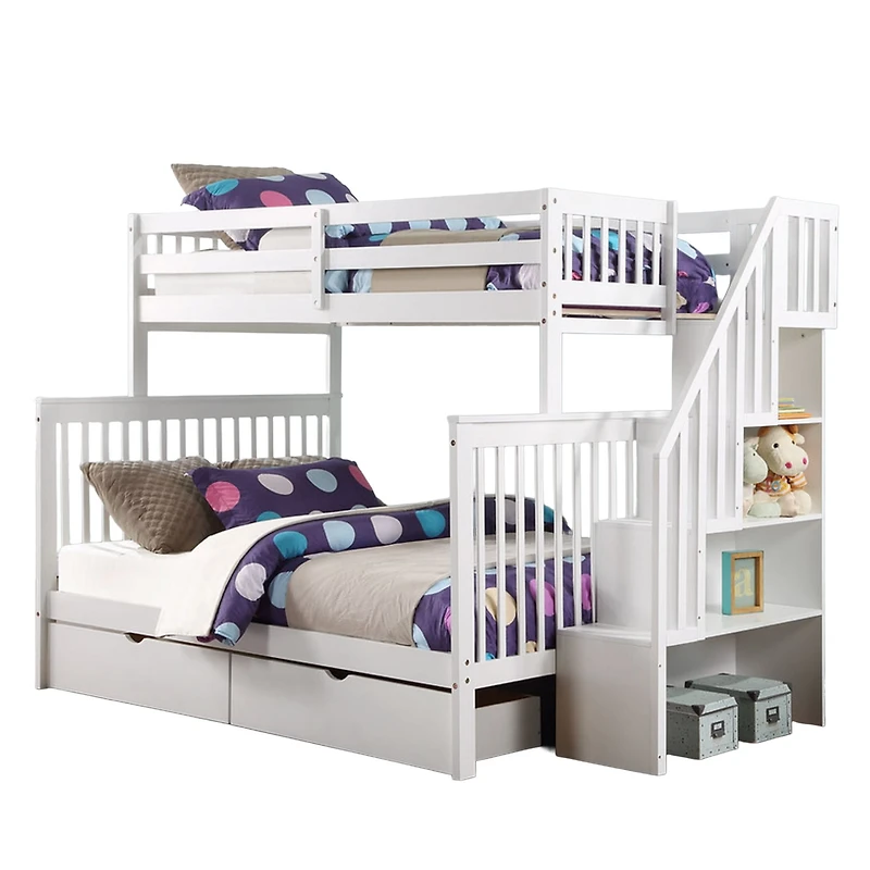 Bunk Bed Single/Double with 2 Drawers - White