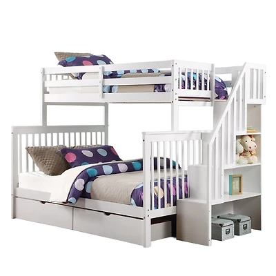 Bunk Bed Single/Double with 2 Drawers -  White