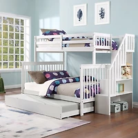 Bunk Bed Single/Double with Trundle - White