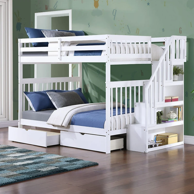 Bunk Bed Double/Double with 2 Drawers - White