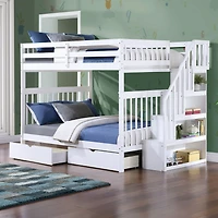 Bunk Bed Double/Double with 2 Drawers -  White
