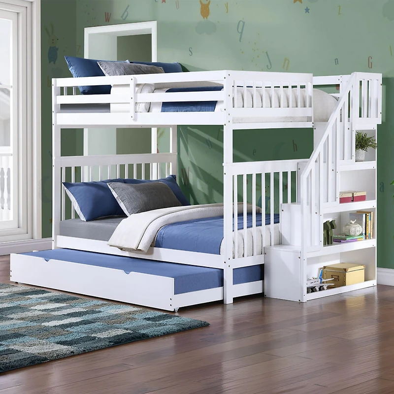 Bunk Bed Double/Double with Trundle - White
