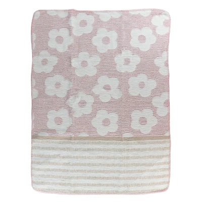 Pink Flower Jacquard Blanket