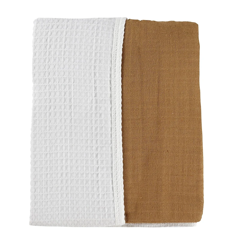 Reversible Muslin Waffle Blanket - Brown / White