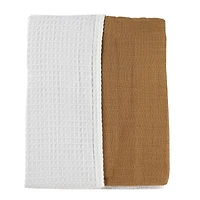 Reversible Muslin Waffle Blanket - Brown / White