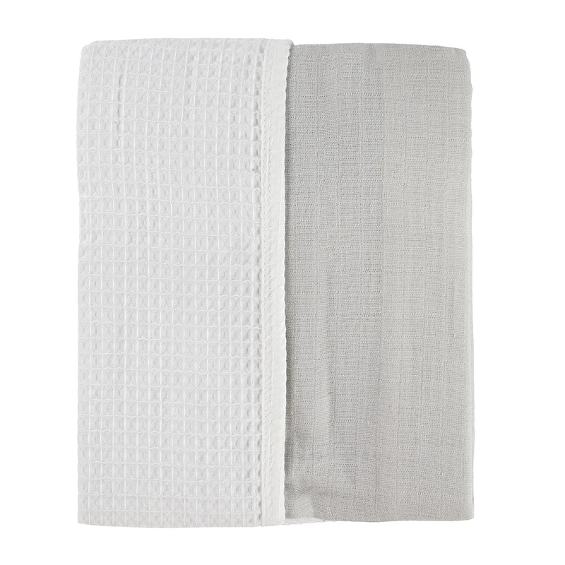 Reversible Muslin Waffle Blanket - Grey / White