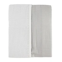 Reversible Muslin Waffle Blanket - Grey / White