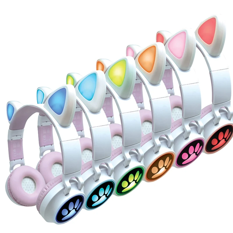 Lexibook - 2 in 1 Bluetooth® and Wired Headphones with lights - Cat Ear