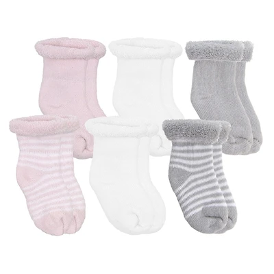 Terry Socks 6pk Pink Newborn