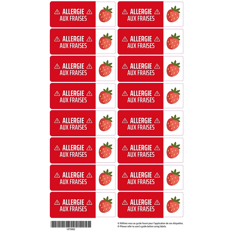 Étiquettes allergie - Fraises