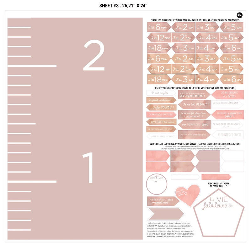 FRENCH Growth Chart - Pink