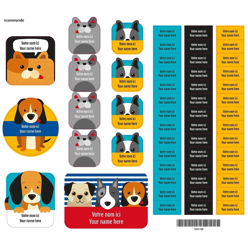 Étiquettes Essentiel - Chiens bleu