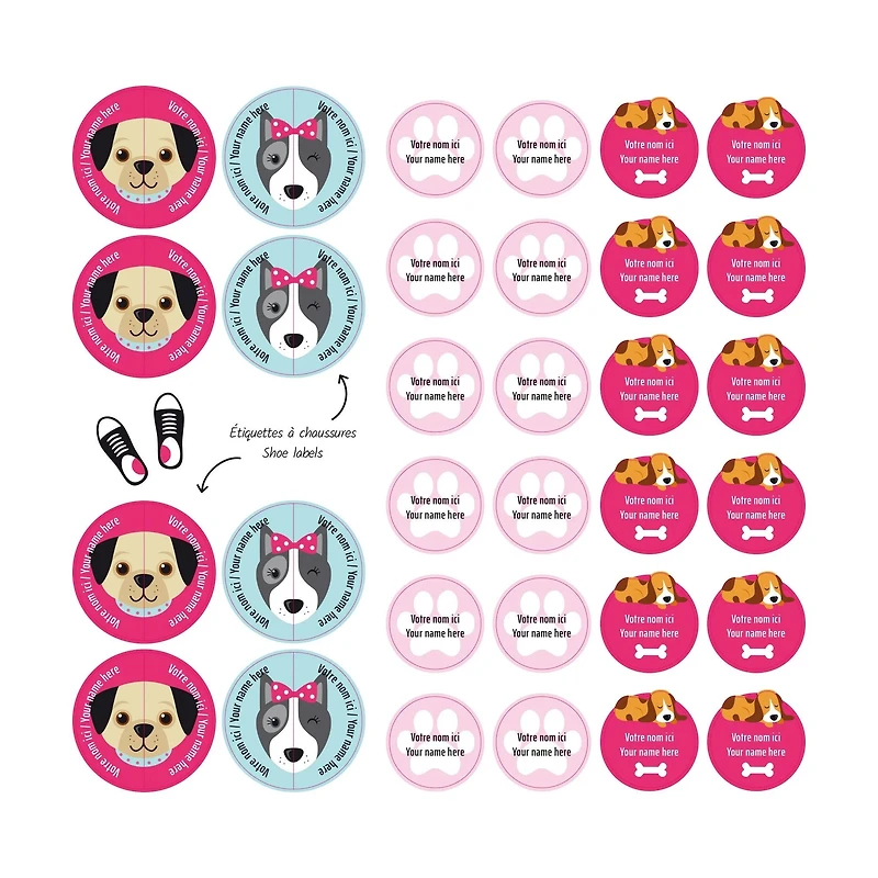 Essential Name Labels - Pink Dog
