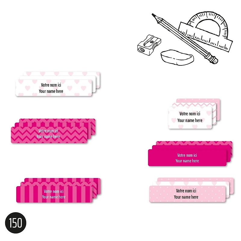 Étiquettes Essentiel - Scolaire rose
