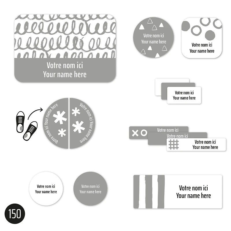 Essential Name Labels - Grey patterns