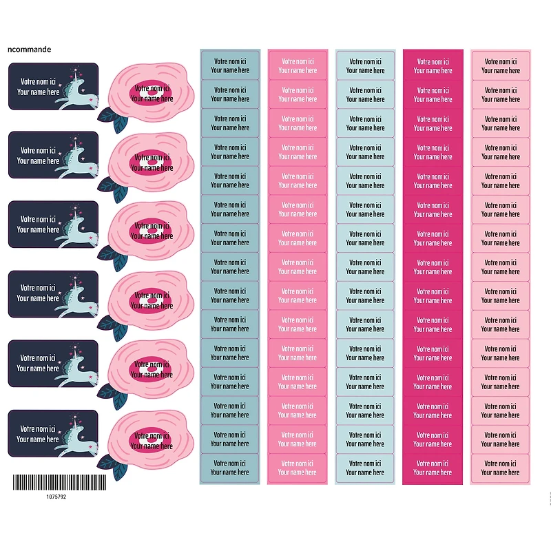 School Name Labels - Unicorns and Flowers