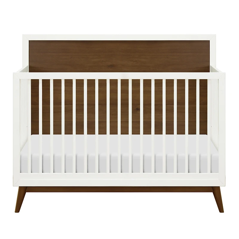 Palma Mid-Century 4-in-1 Convertible Crib with Toddler Bed Conversion - Warm White / Natural Walnut