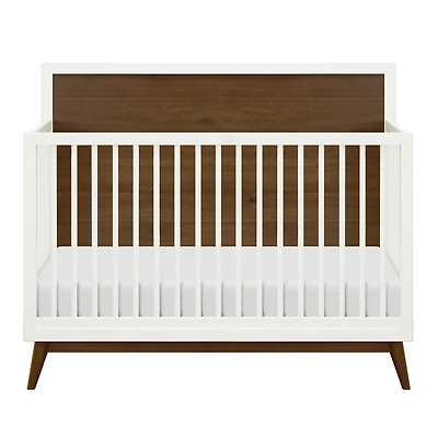 Palma Mid-Century 4-in-1 Convertible Crib with Toddler Bed Conversion - Warm White / Natural Walnut