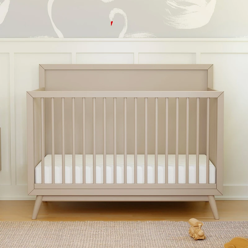 Palma Mid-Century 4-in-1 Convertible Crib with Toddler Bed Conversion in Taupe