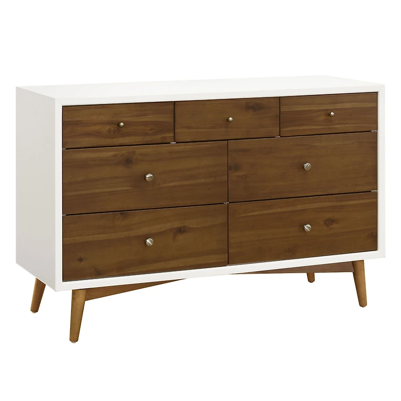 Palma 7-Drawer Double Dresser - Warm White / Natural Walnut