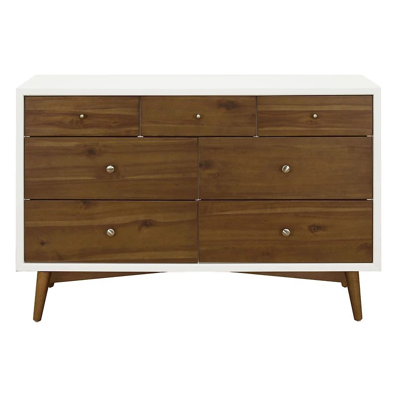Palma 7-Drawer Double Dresser - Warm White / Natural Walnut