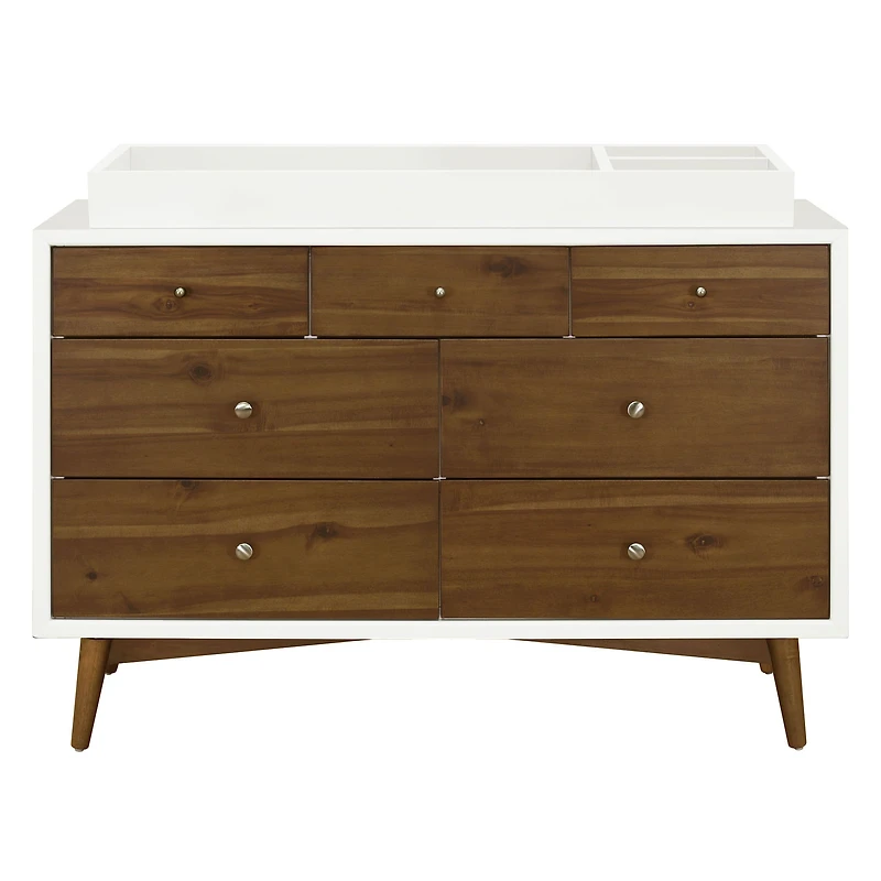 Palma 7-Drawer Double Dresser - Warm White / Natural Walnut