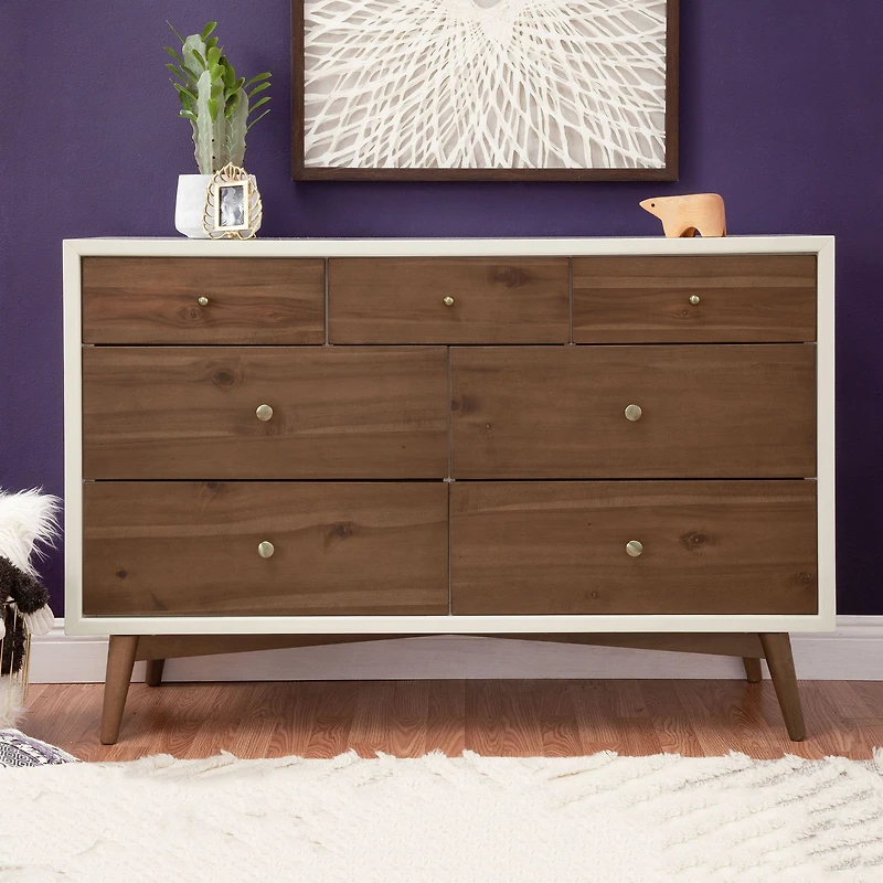 Palma 7-Drawer Double Dresser - Warm White / Natural Walnut