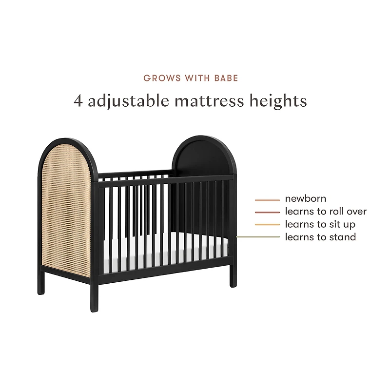 Bondi Cane 3-in-1 Convertible Crib with Toddler Bed Kit - Black / Natural Cane
