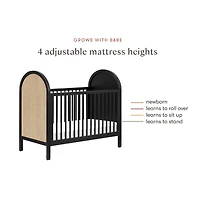 Bondi Cane 3-in-1 Convertible Crib with Toddler Bed Kit - Black / Natural Cane