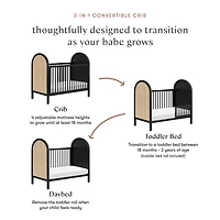 Bondi Cane 3-in-1 Convertible Crib with Toddler Bed Kit - Black / Natural Cane