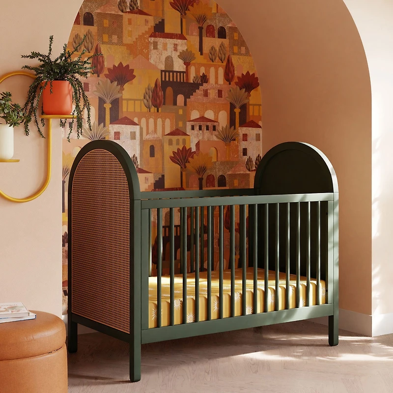 Bondi Cane 3-in-1 Convertible Crib with Toddler Bed Kit - Green / Natural Cane