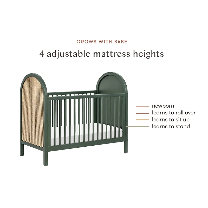 Bondi Cane 3-in-1 Convertible Crib with Toddler Bed Kit - Green / Natural Cane