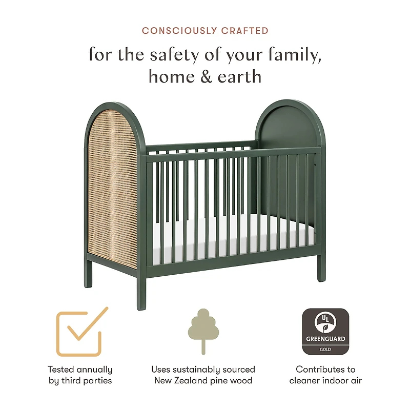Bondi Cane 3-in-1 Convertible Crib with Toddler Bed Kit - Green / Natural Cane