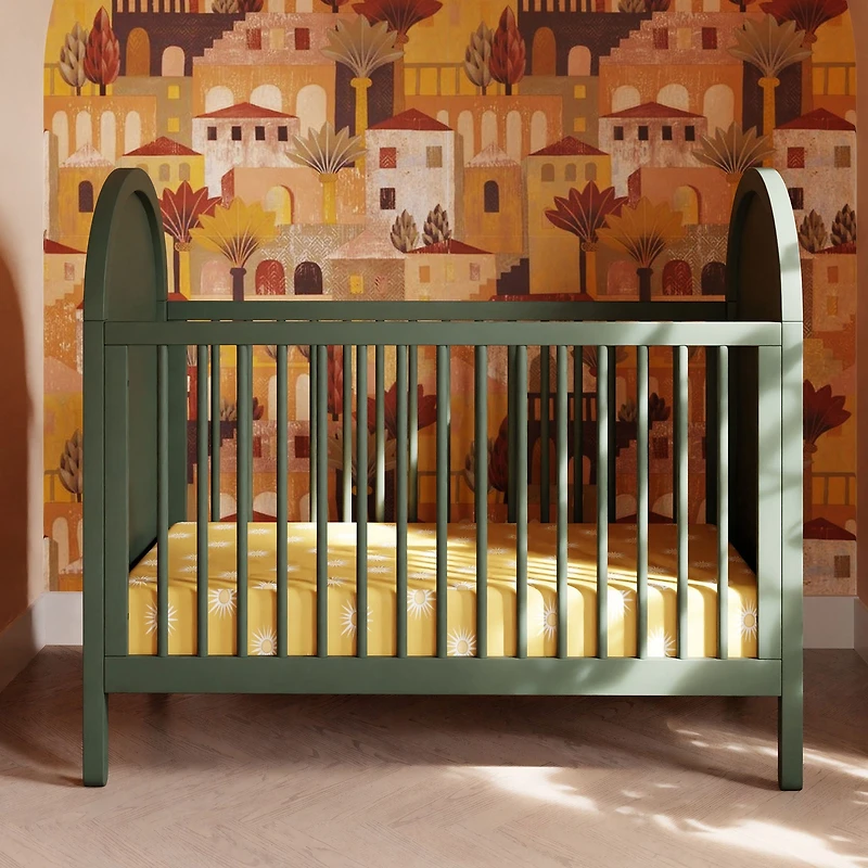 Bondi Cane 3-in-1 Convertible Crib with Toddler Bed Kit - Green / Natural Cane