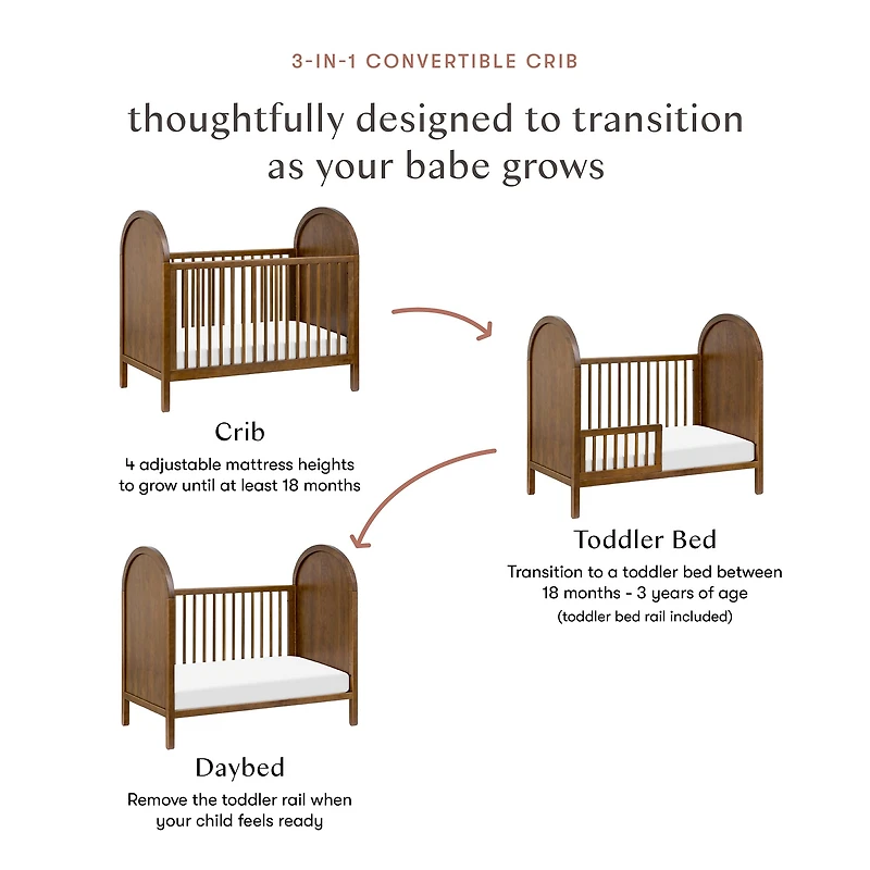 Bondi 3-in-1 Convertible Crib with Toddler Bed Kit - Walnut Natural