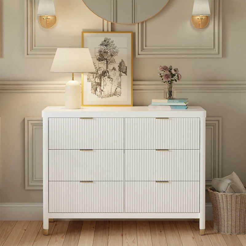 Commode 6 tiroirs Brimsley Tambour - Blanc Chaud