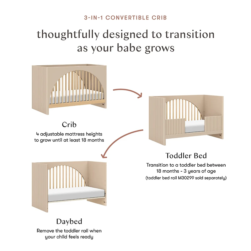 Moab 3-in-1 Convertible Crib - Taupe/Ash
