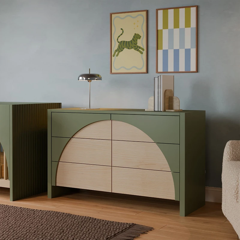 Bureau 6 Tiroirs Moab - Olive/Cendre (Assemblée)