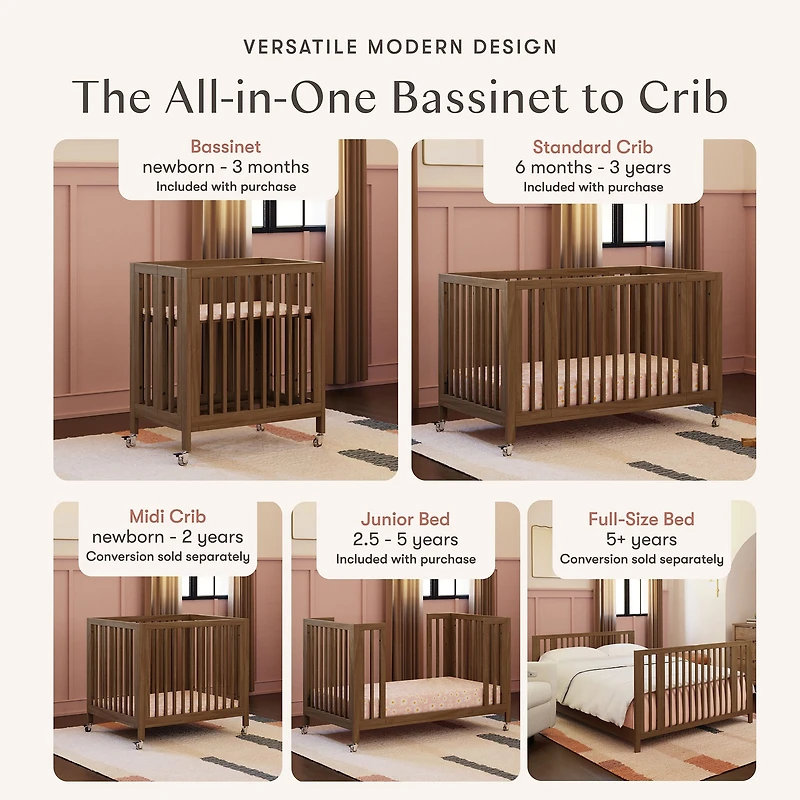 Rolli 9-in-1 Convertible Crib - Walnut Natural