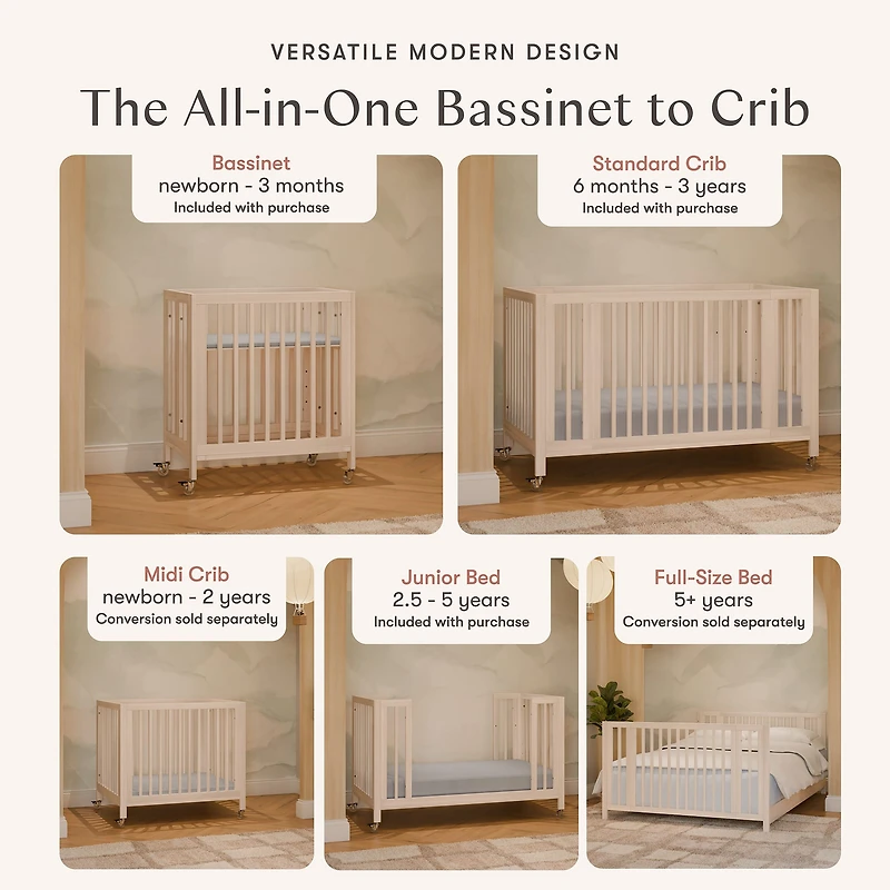 Rolli 9-in-1 Convertible Crib-  Natural Wash 