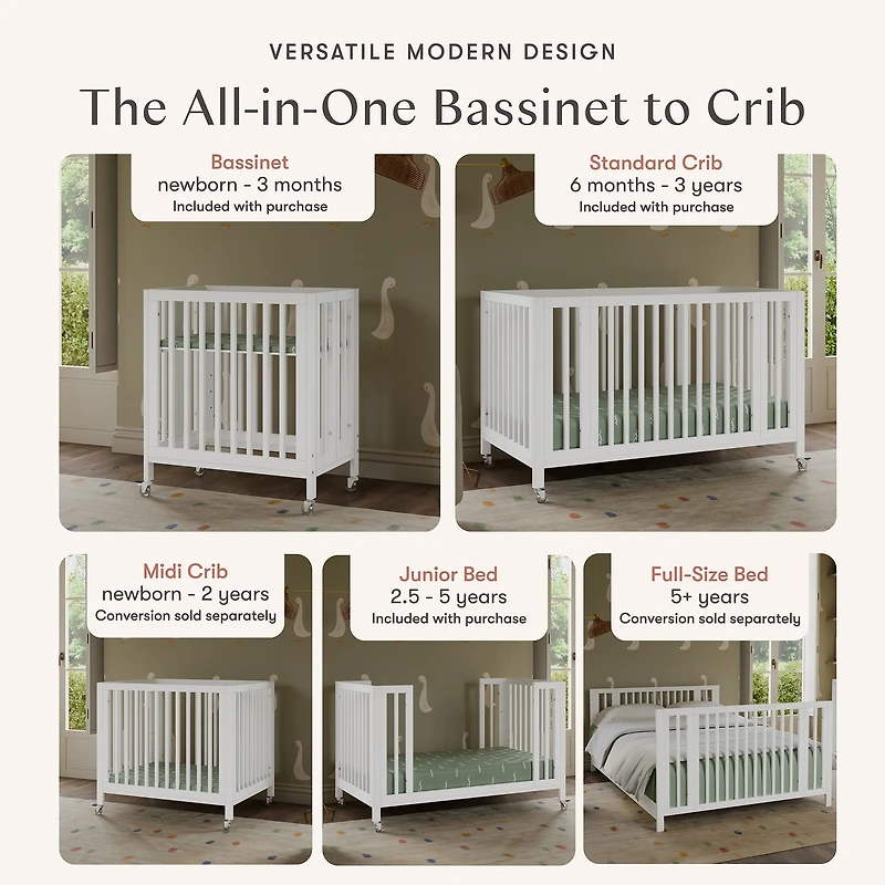 Rolli 9-in-1 Convertible Crib - White 